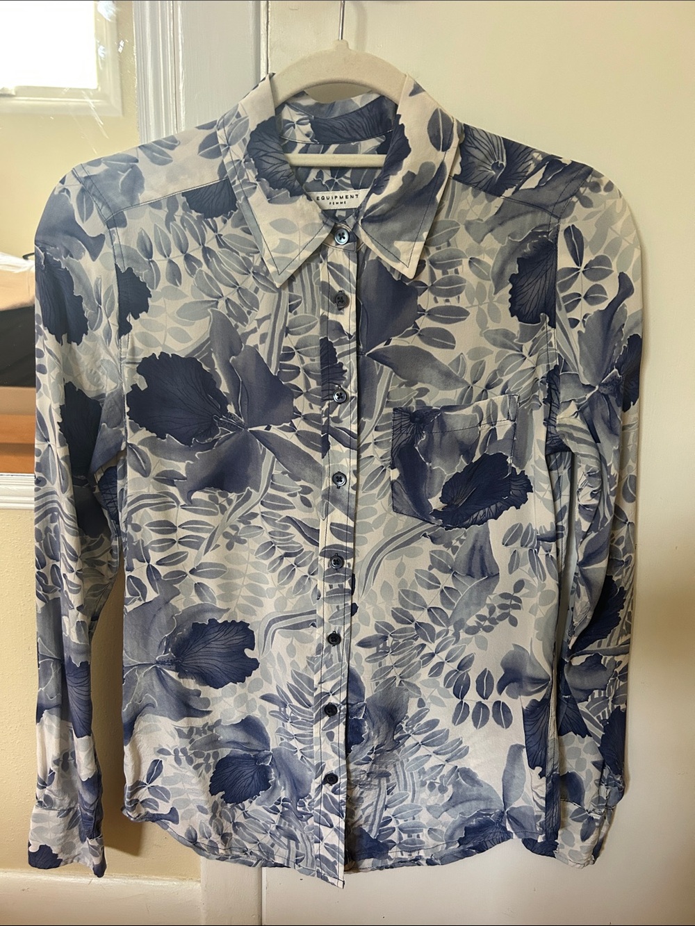 Equipment Blue and White Floral Button-Down Shirt never worn